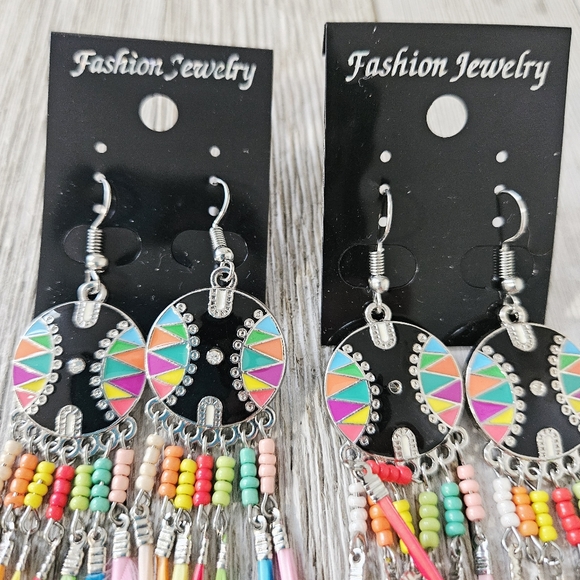 8 Pairs of Bohemian Style Colorful Feather Fashion Jewelry Earrings Lot Costume - Picture 13 of 16